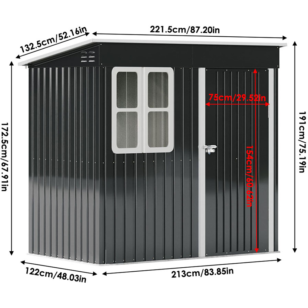 Living and Home 7 x 4ft Black Galvanised Metal Storage Shed with Window Image 9