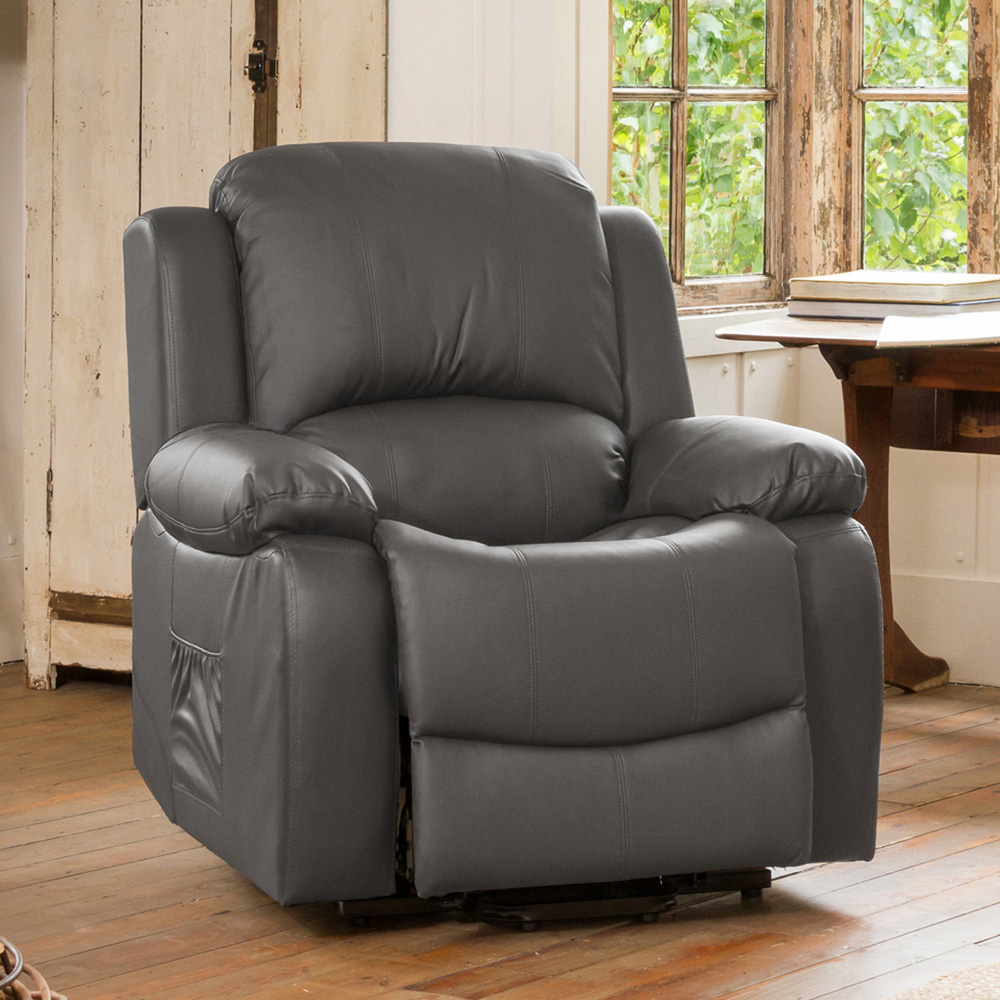 Glendale Single Seater Grey Bonded Leather Manual Recliner Sofa Image 4
