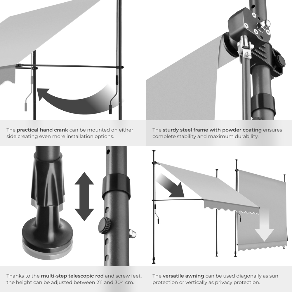 tectake Light Grey Retractable Awning 2 x 1.8m Image 5