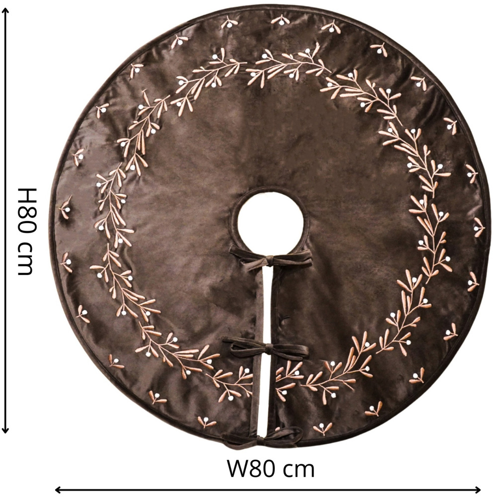 Ivyline Velvet Mocha Mistletoe Christmas Tree Skirt 80cm Image 7