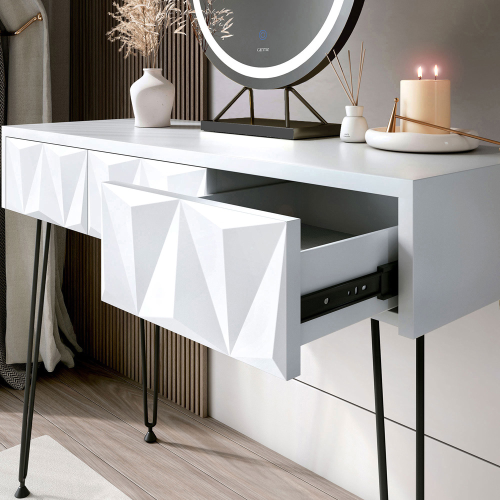 CARME Home Claudia White and Black Belle LED Mirror Dressing Table with Stool Image 3