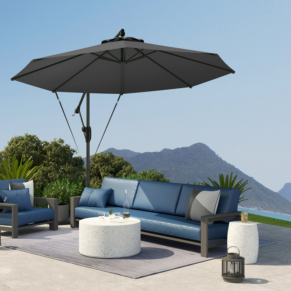 Outsunny Grey Banana Cantilever Parasol with Cover and Wind Strap 3m Image 2
