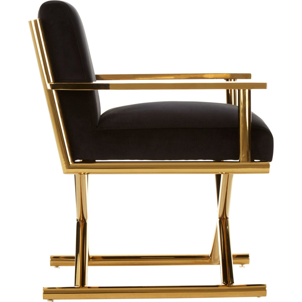 Premier Housewares Hendricks Black Velvet Gold Cross Legs Chair Image 3