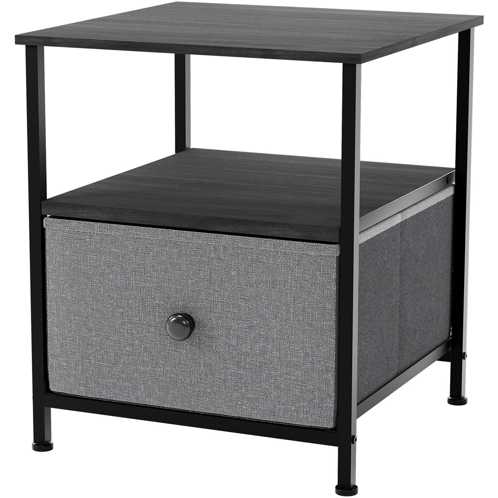 Vida Designs Chorley Single Drawer Single Shelf Grey and Black Fabric Bedside Table Image 2