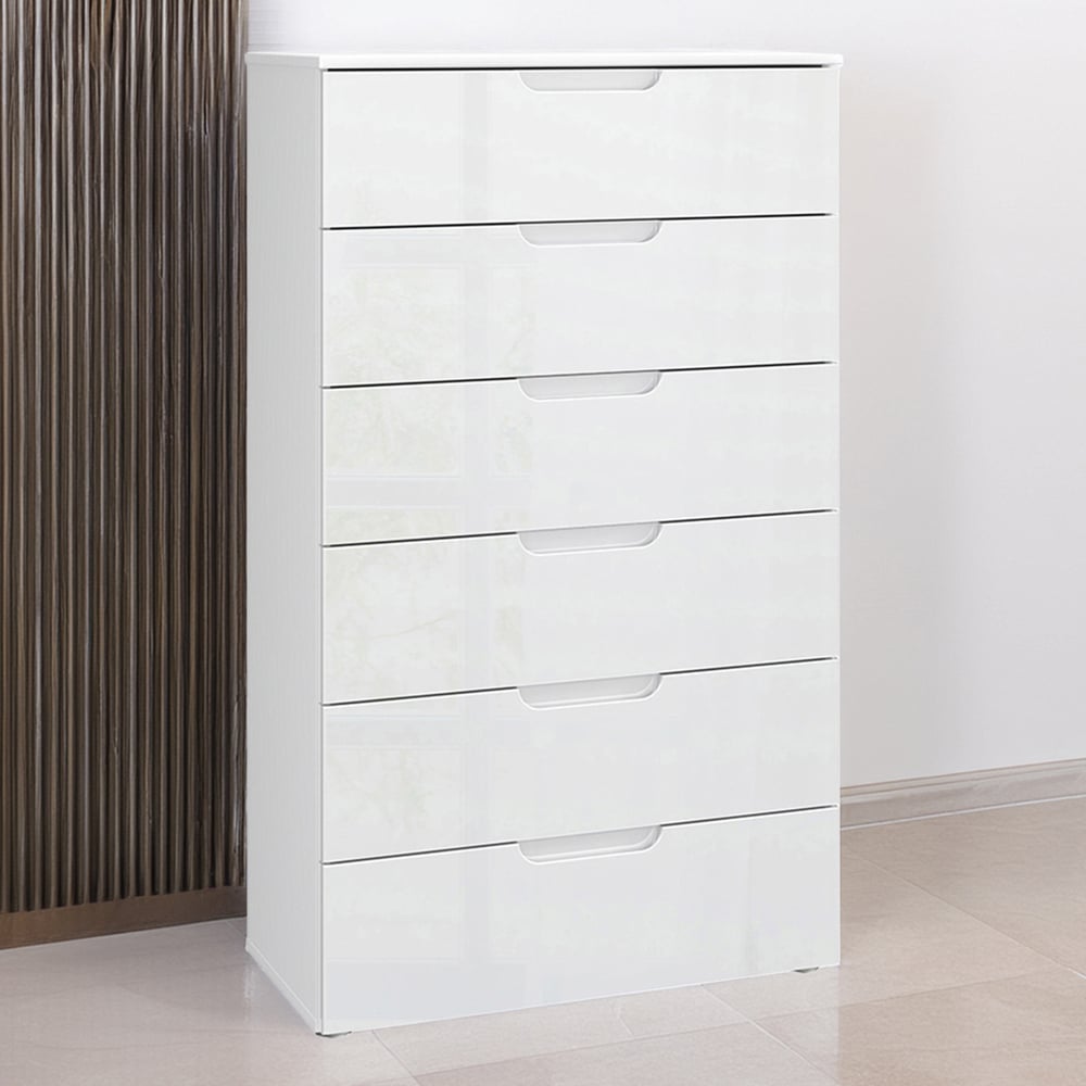 Florence Sienna 6 Drawer White High Gloss Chest of Drawers Image 1