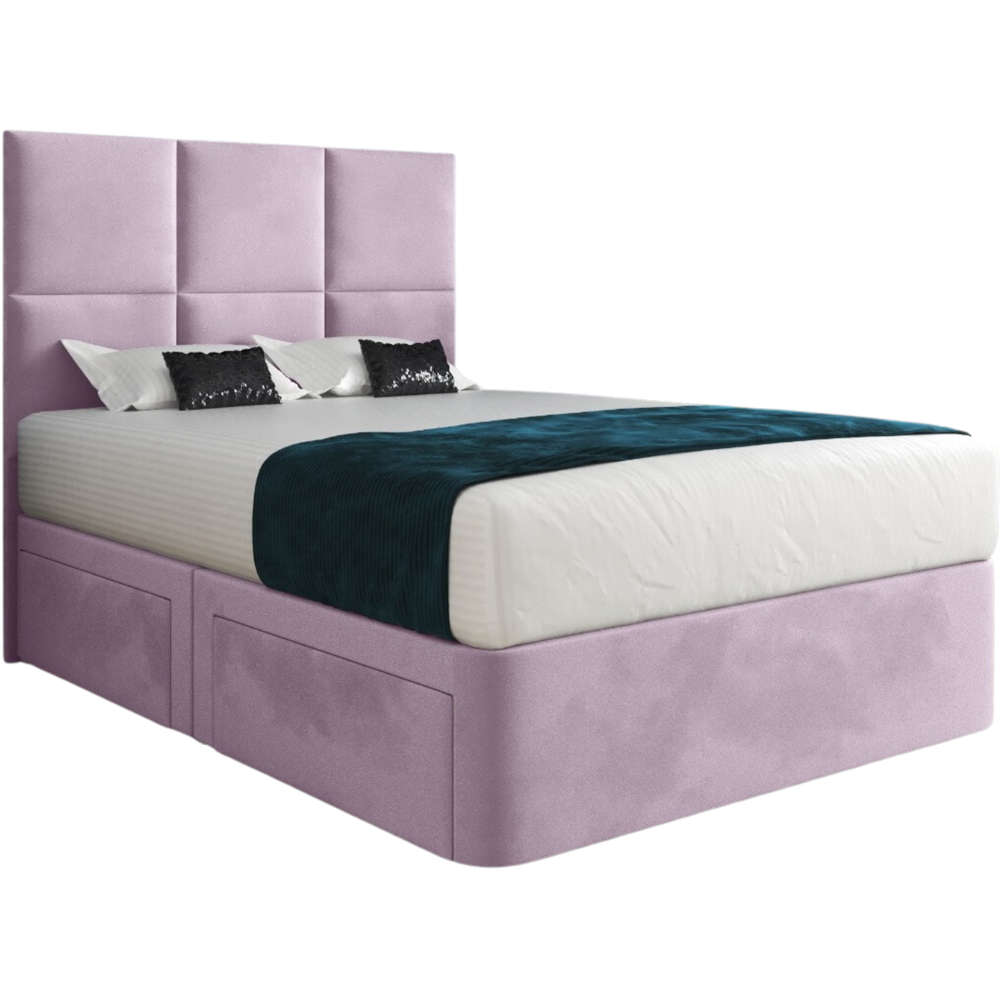 Caprio Pink Small Double Upholstered Divan Bed Frame with Floorstanding Cube Headboard Image 2