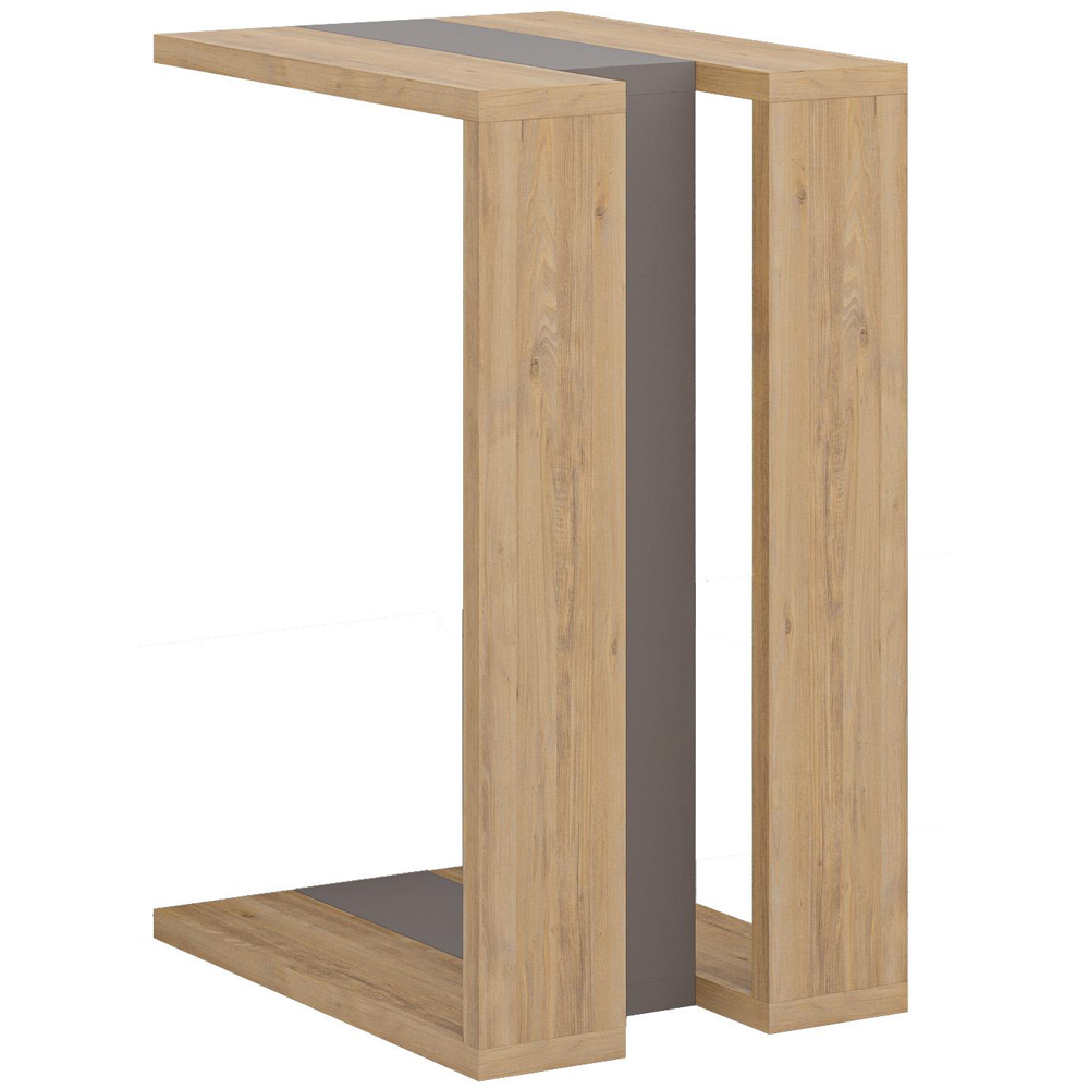 Decortie Muju Oak and Mocha Grey C Shape Side Table with Side Support Image 2