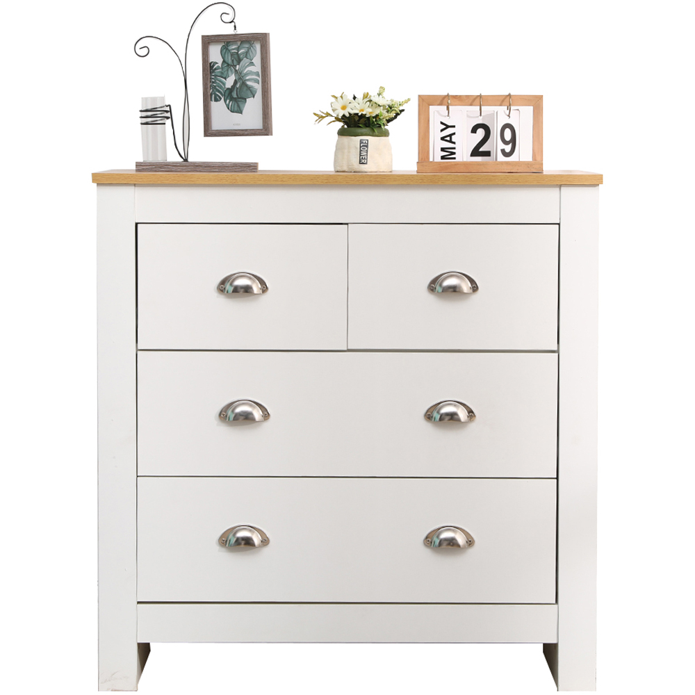 FurnitureHMD 4 Drawer White and Oak Effect Wooden Chest of Drawers Image 3