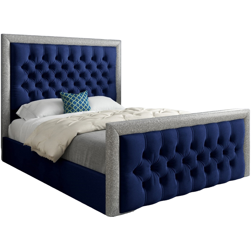 Venice King Size Blue Soft Velvet Upholstered Bed Frame with Glitter Border Headboard Image 2