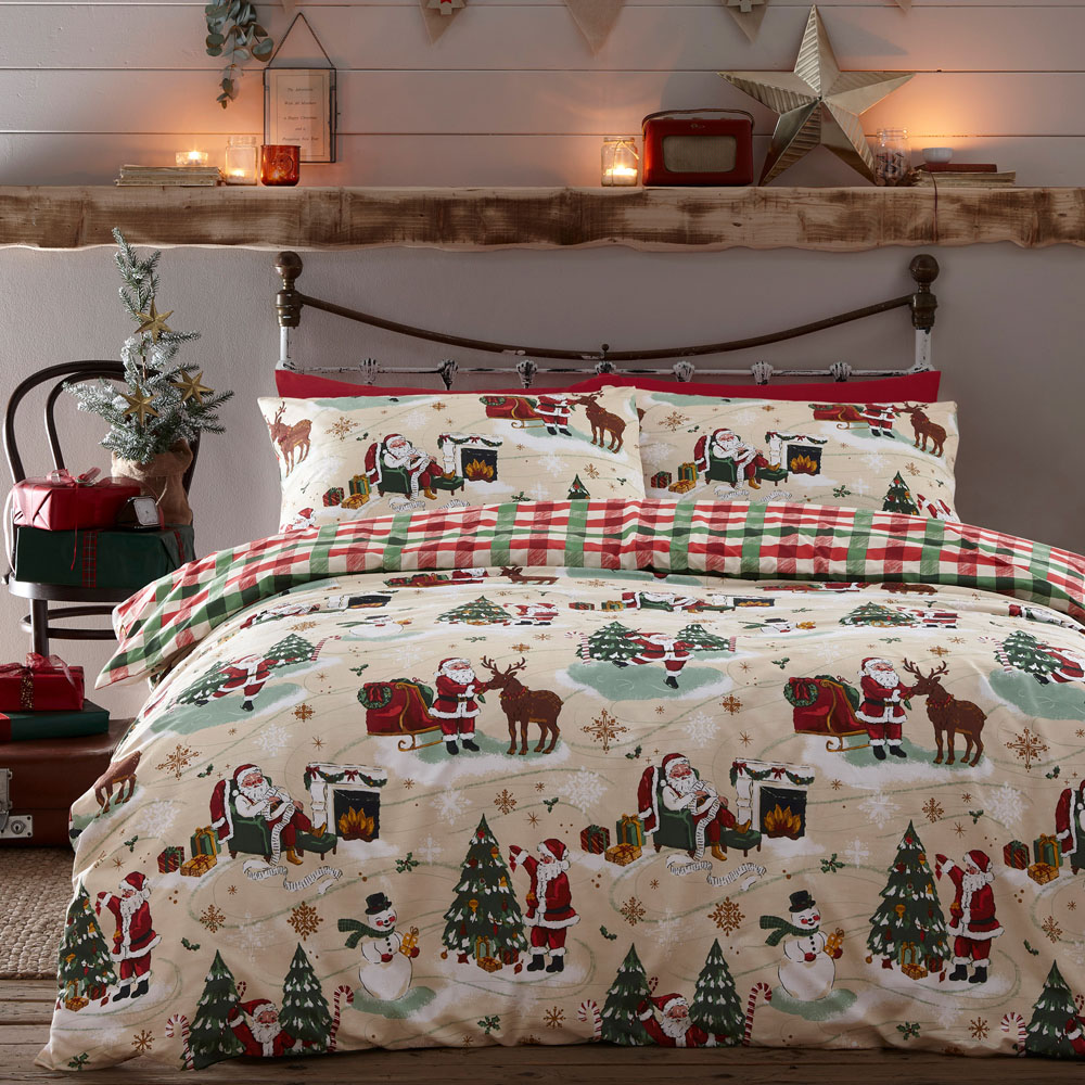 furn. King Size Multicolour Jolly Santa Christmas Duvet Cover Set Image 1