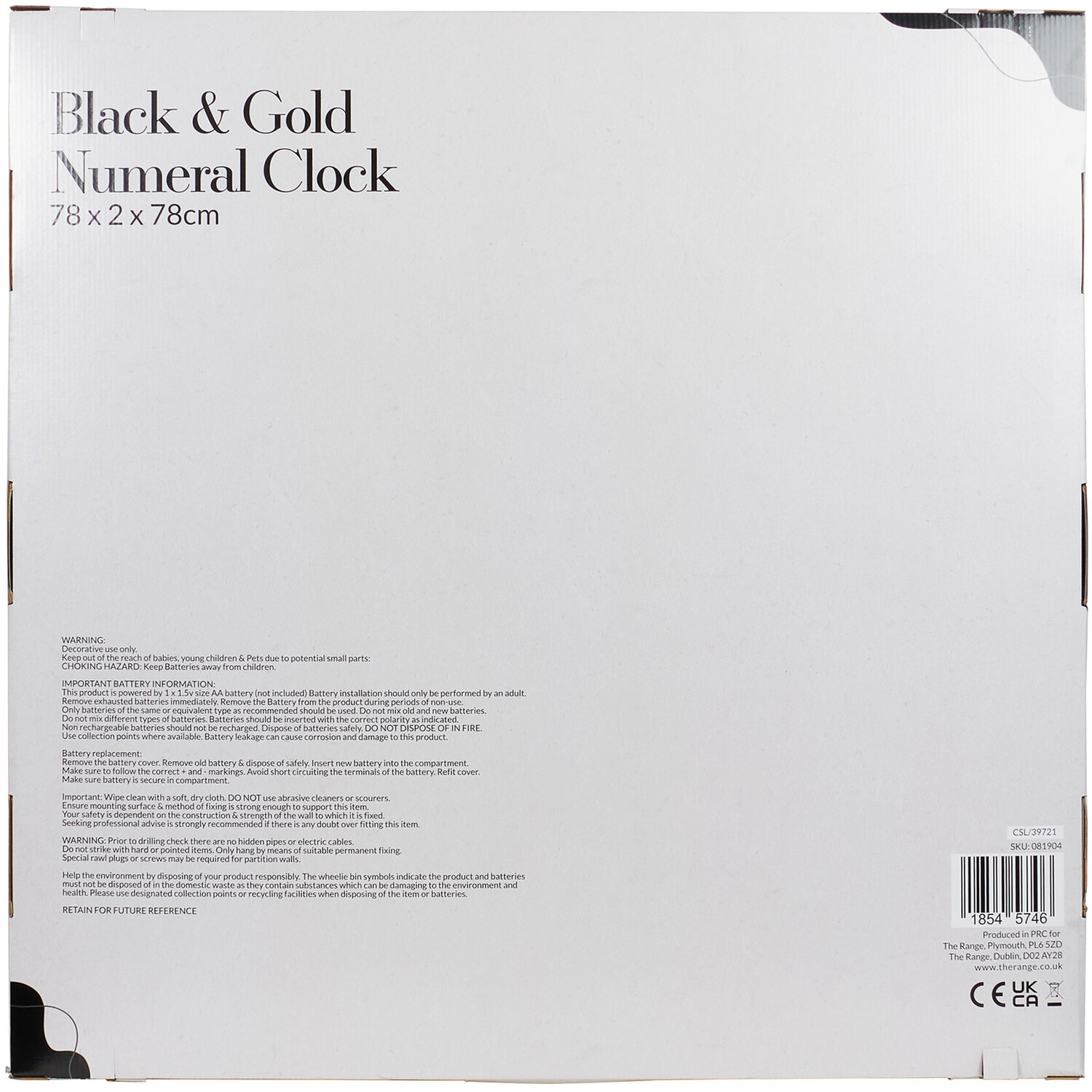 Black and Gold Roman Numeral Round Wall Clock 78cm Image 6