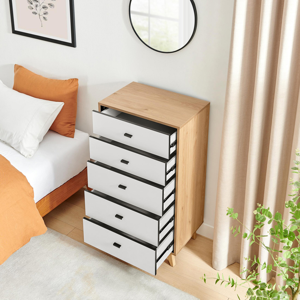 Furniturebox Billet 5 Drawer Off White and Wood Effect Chest of Drawers Image 5