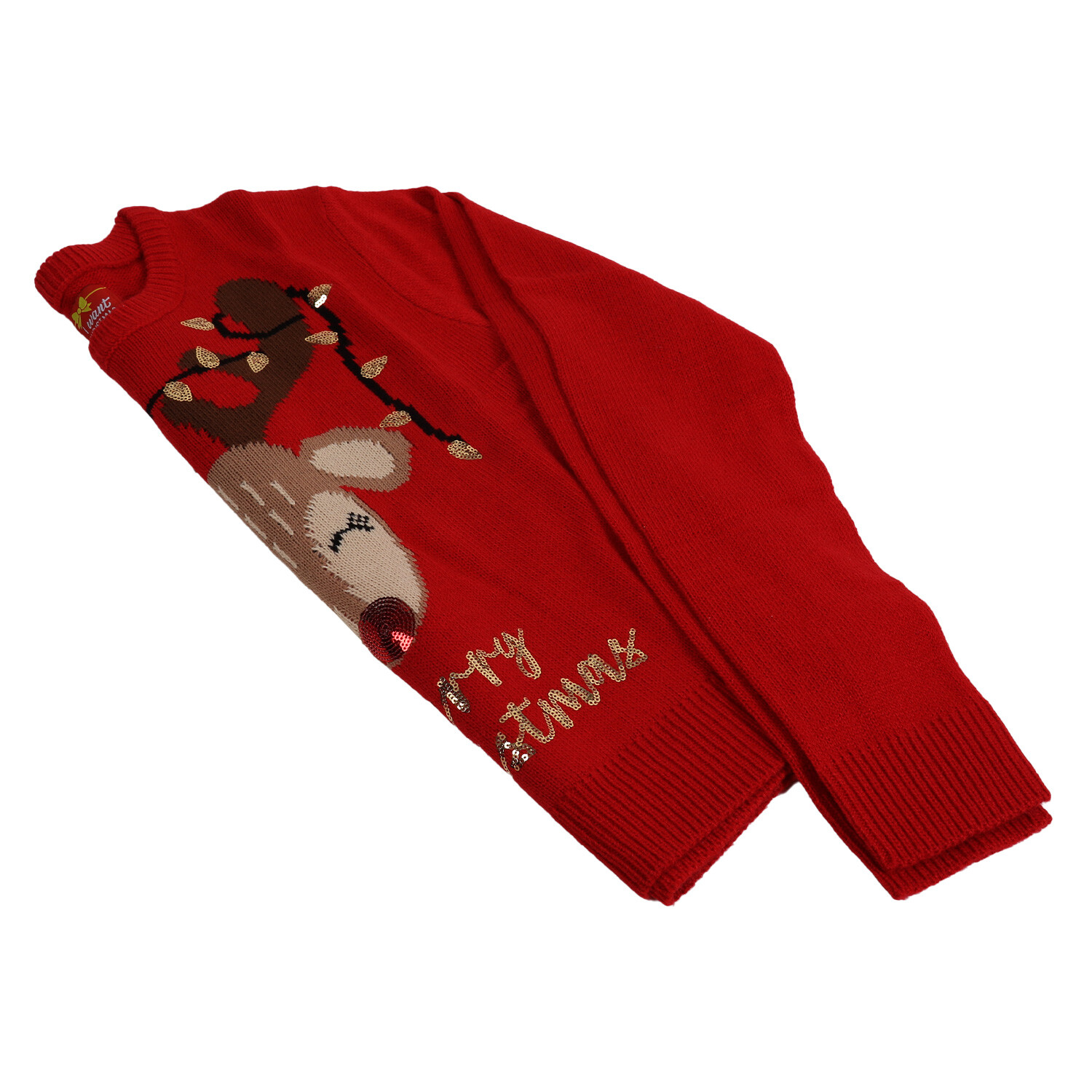 Ladies Reindeer Sequin Jumper - Red / 14-16 Image 2