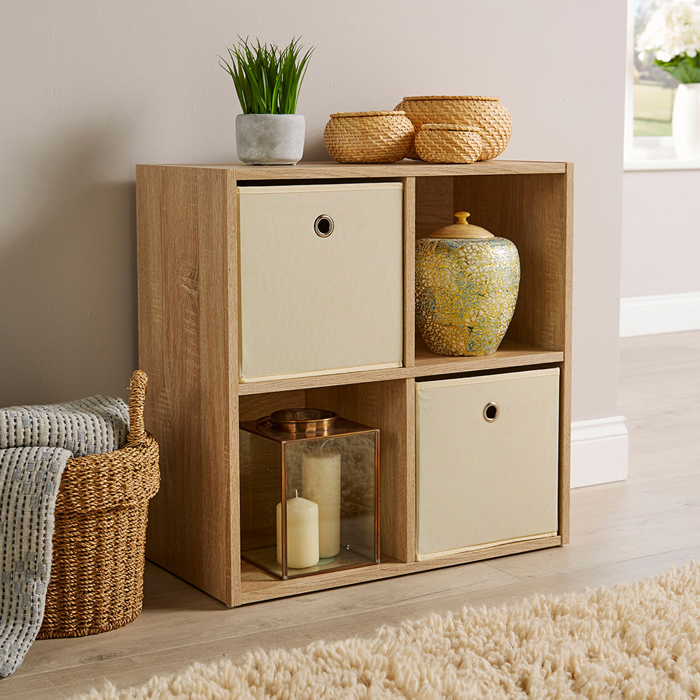 Home Source 4 Cube Oak Effect Storage Unit Image 3