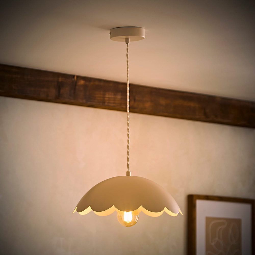 ValueLights Millie Cream Scallop Pendant Ceiling Light and Bulb Image 2