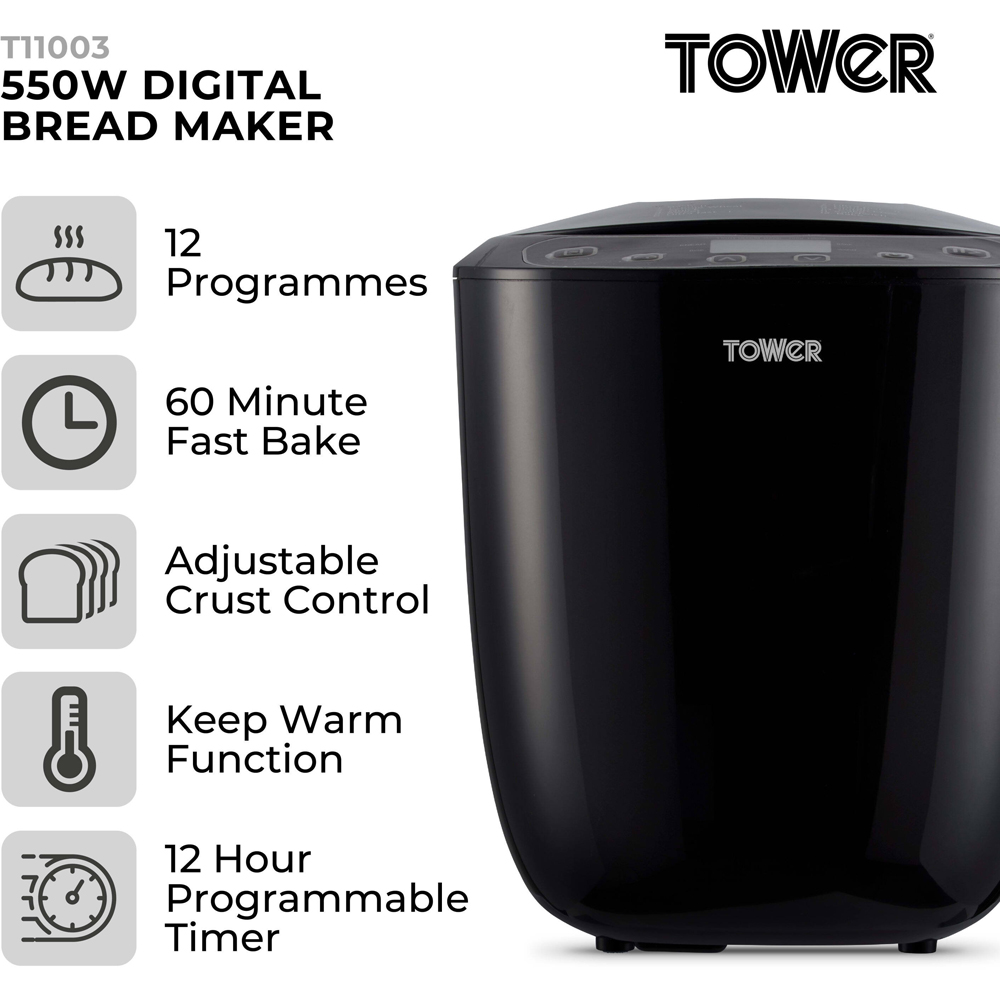 Tower T11003 Black Digital Bread Maker 550W Image 6
