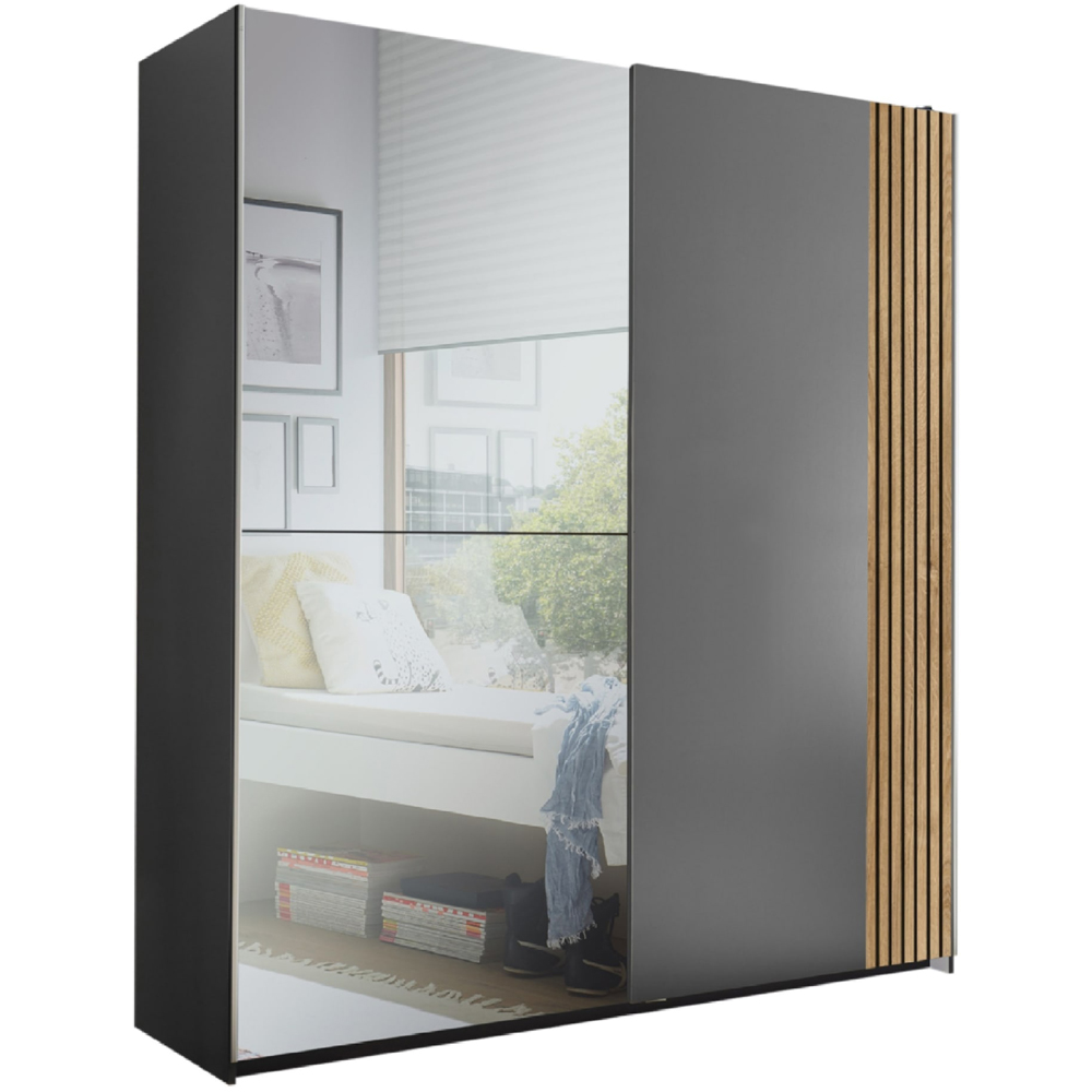 Julian Bowen Berno Light Oak and Dark Grey 2 Door Mirrored Sliding Wardrobe Image 2