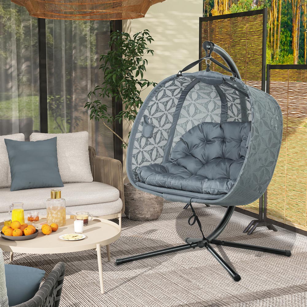 Outsunny Charcoal Grey Double Hanging Swing Chair Image 3