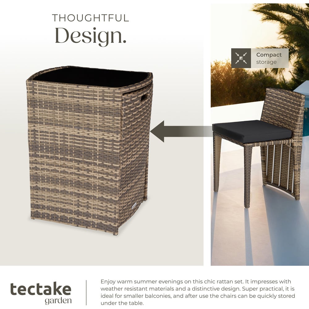 tectake Hamburg 2 Seater Rattan Garden Bistro Set Natural Image 4