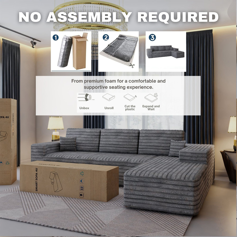 Sliding Wardrobes 4U 3 Seater L Shaped Grey Corner Sofa with Reversible Chaise Image 6