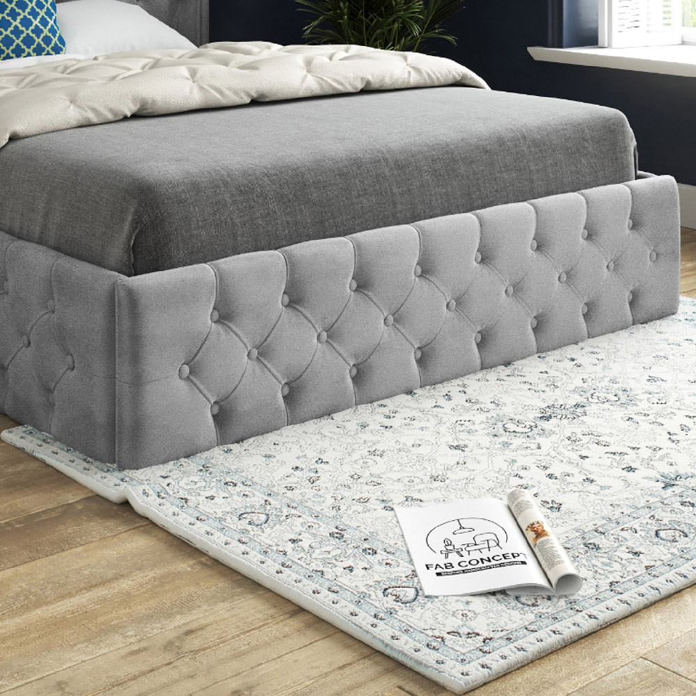 Turin Small Single Grey Soft Velvet Upholstered Bed Frame with Straight Winged Headboard Image 4