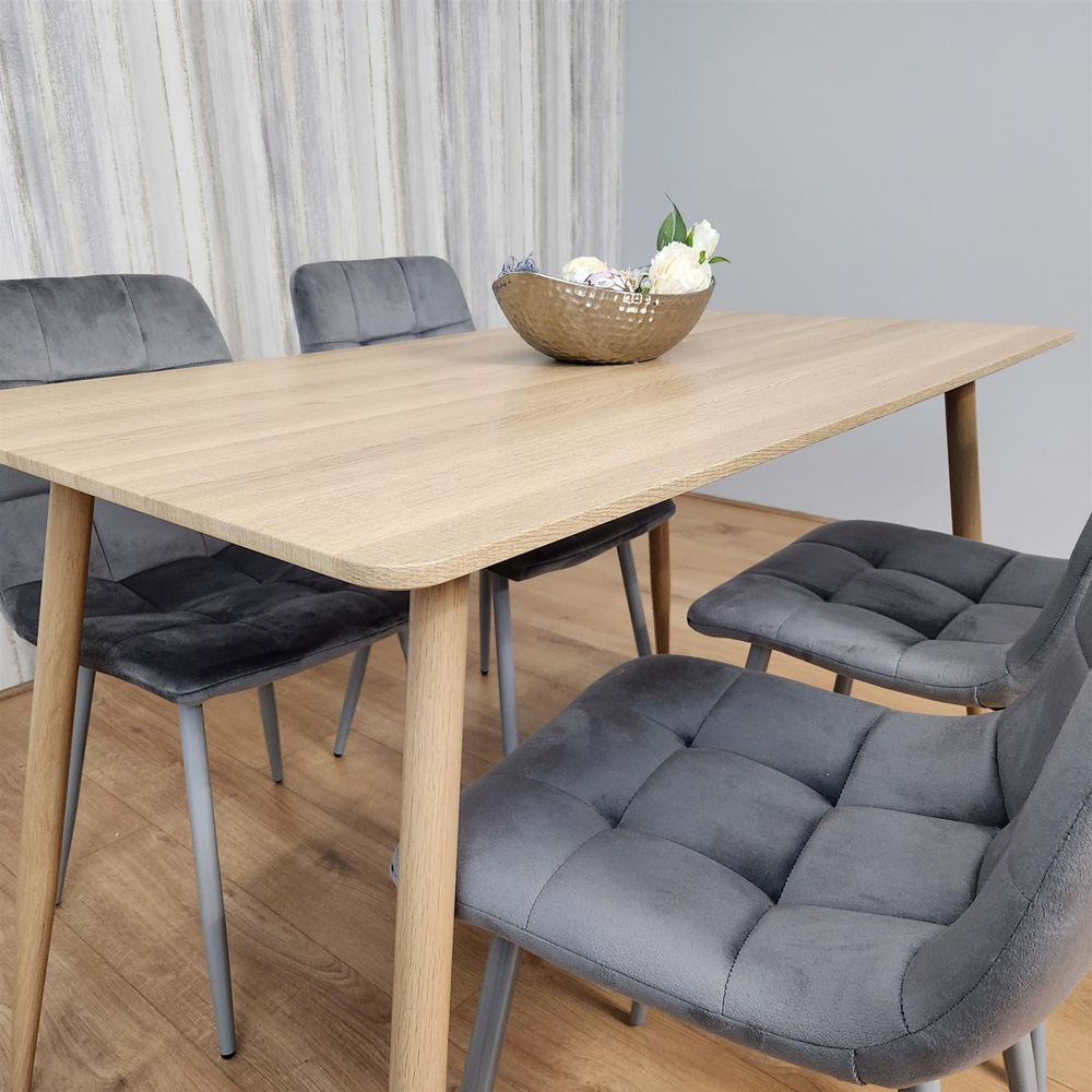 Kosy Koala 4 Seater Velvet Dining Set Wood Effect and Grey Image 2