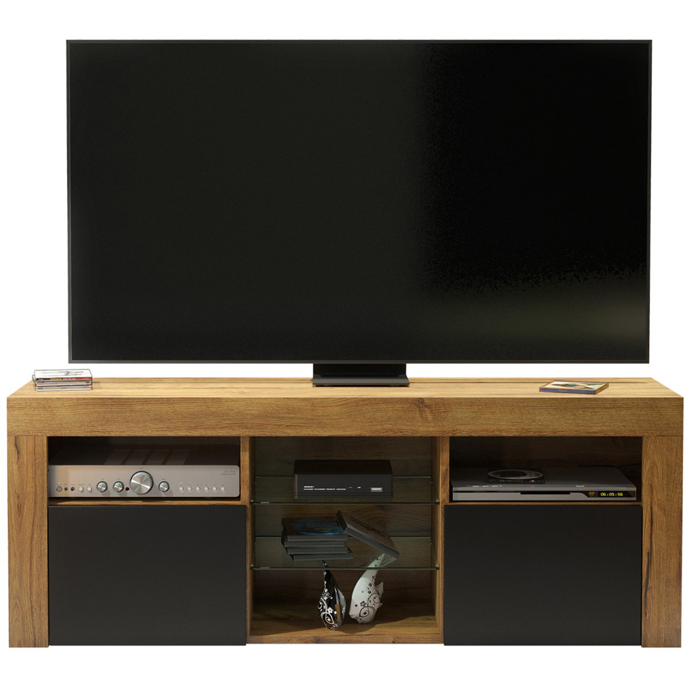 Creative Furniture Pulse Dark Oak and Black Matt 2 Door 5 Shelf TV Unit Image 2