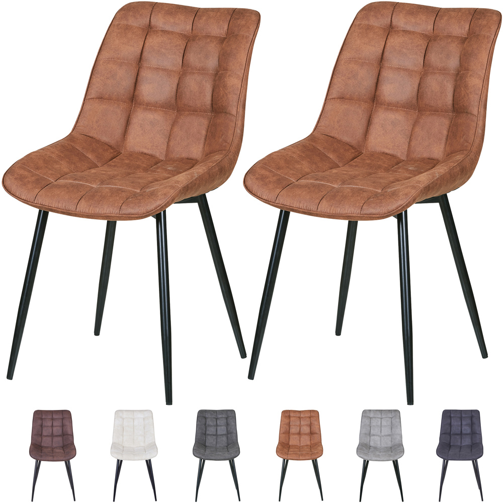 Alba Set of 2 Tan Suede Effect Plush Padded Dining Chairs Image 7