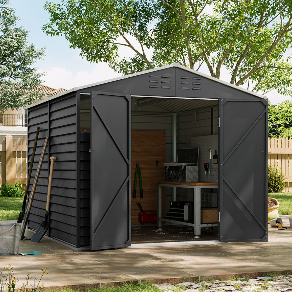 Living and Home 8 x 8.5ft Charcoal Black Steel Apex Graden Shed Image 7