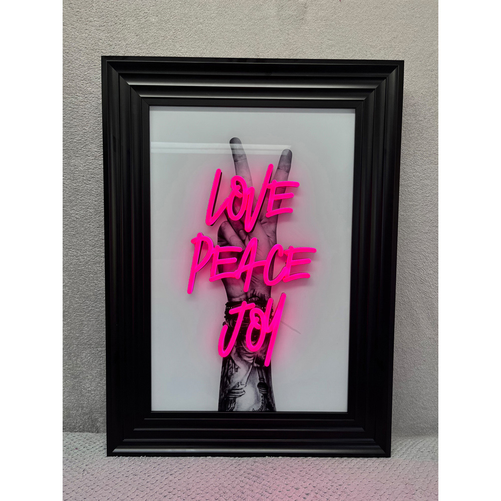 Splashbax Love Peace Joy Black Premium Gallery Frame LED Neon Wall Art Image 2