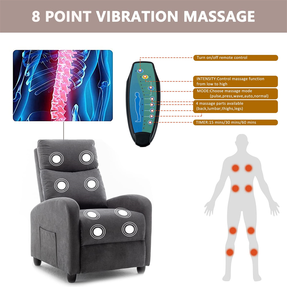 Furniture One Grey Velvet Pushback Massage Armchair Image 4