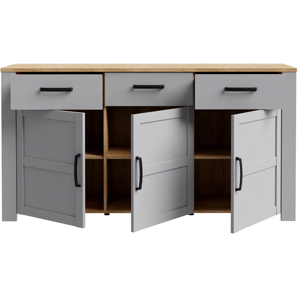 Florence Bohol 3 Door 3 Drawer Grey Riviera Oak Sideboard Image 5