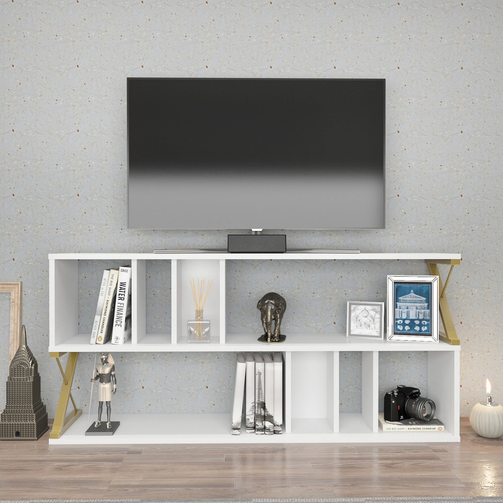 Decorotika Termas 8 Shelf White and Gold TV Unit Image 5