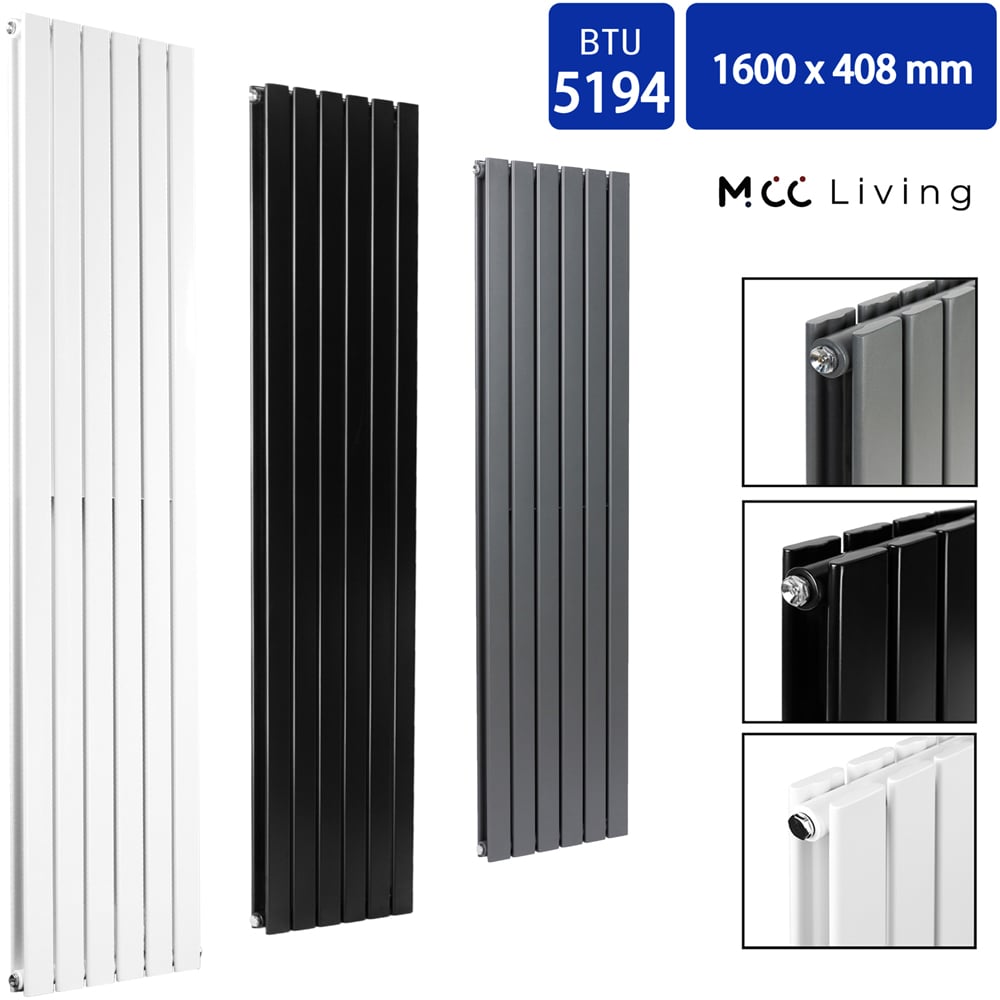 Black 5194 BTU Double Flat Panel Vertical Column Radiator 1600 x 408mm Image 4