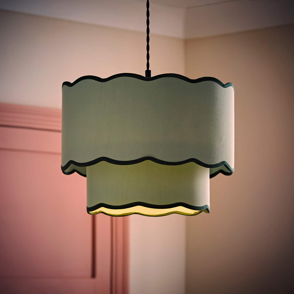 ValueLights Sloane 2 Tier Green Colour Clash Scalloped Shade Image 6