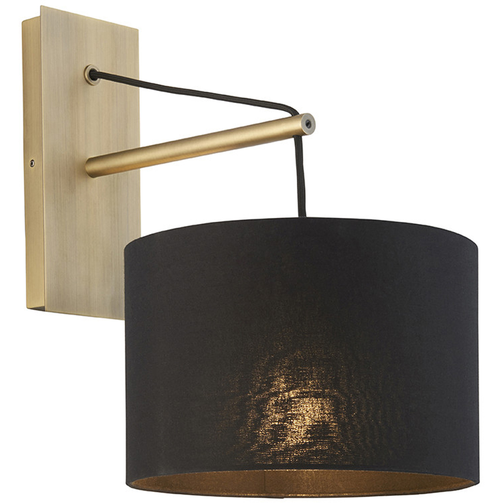 Merano Ravenna Black Cotton Fabric Shade Matt Brass Plate Wall Lamp Image 1