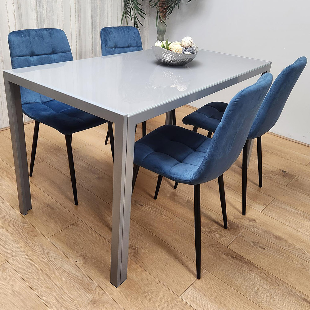 Portland 4 Seater Velvet Dining Set Grey and Blue Image 2