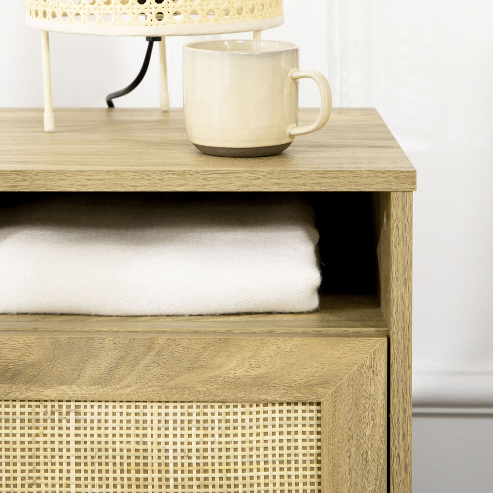 Portland Single Door Single Shelf Natural Rattan Bedside Table Image 3