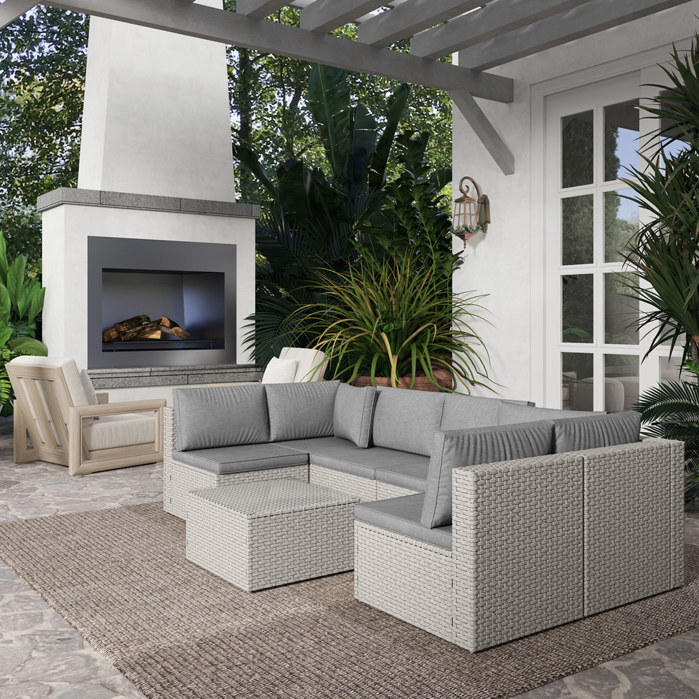 Outsunny 6 Seater Grey Rattan Garden Furniture Set with Cushions Image 3