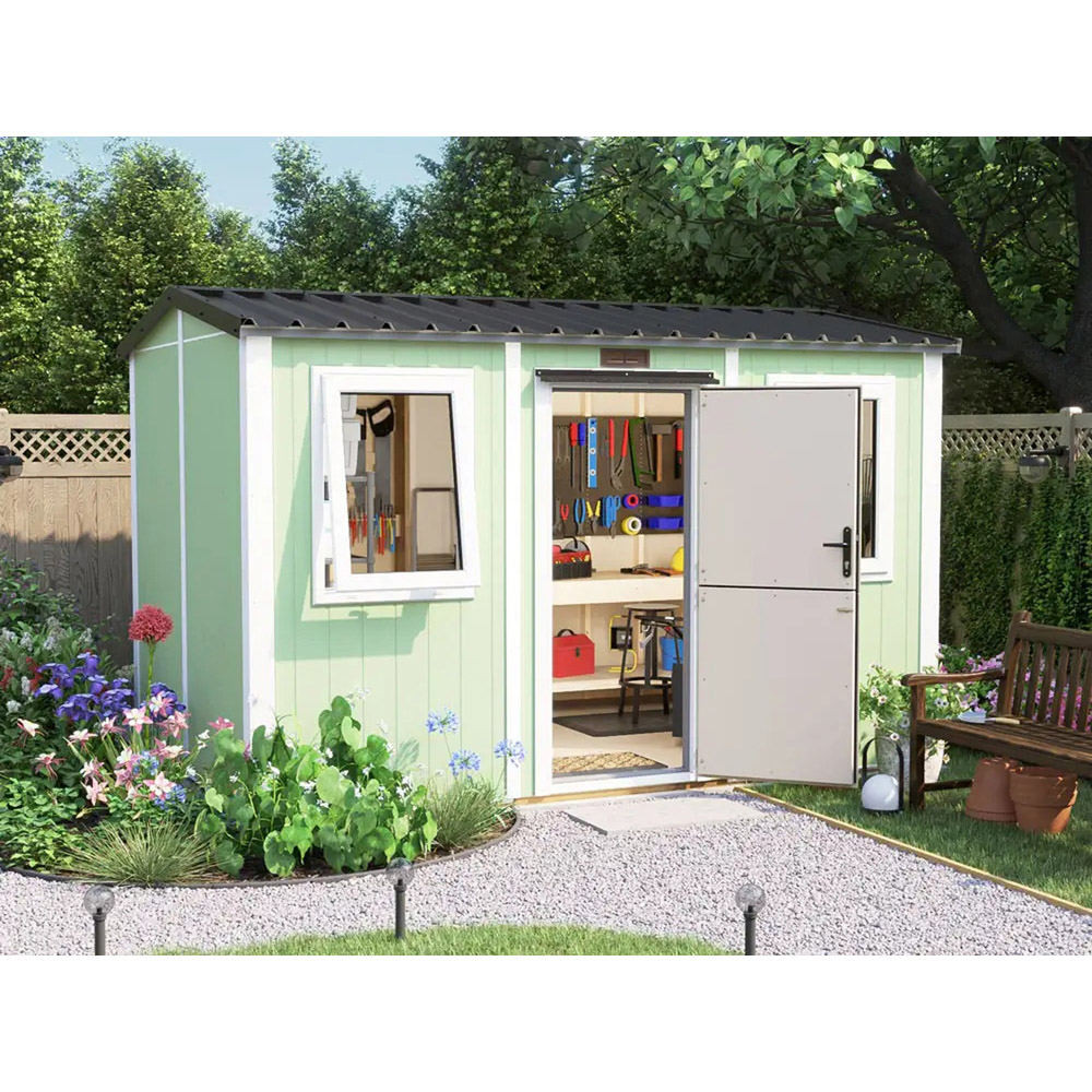 Dunster House Composite 12 x 8ft Green Apex Garden Workshop Image 4