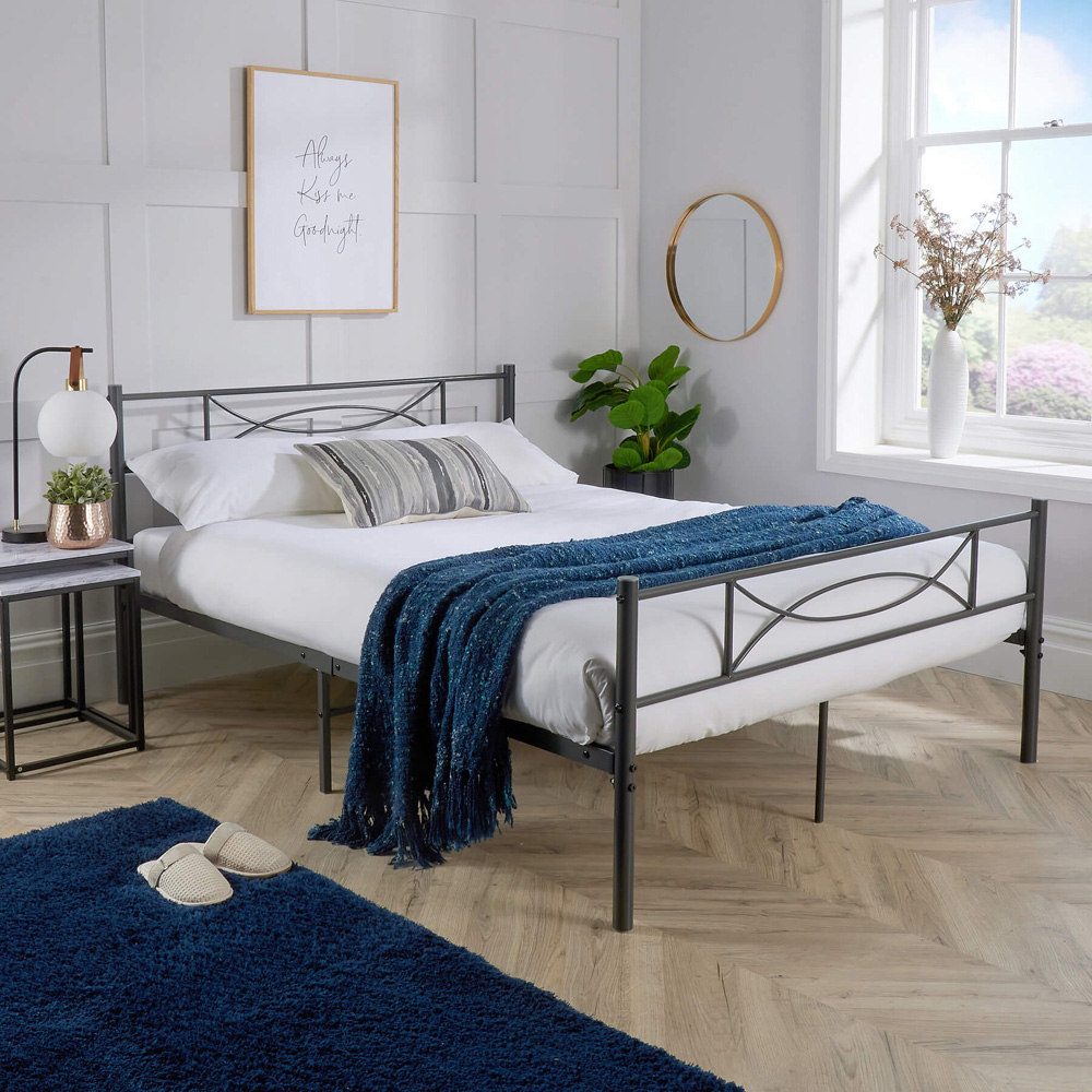 Home Source Saturn Single Grey Metal Bed with Curve Headboard Image 5