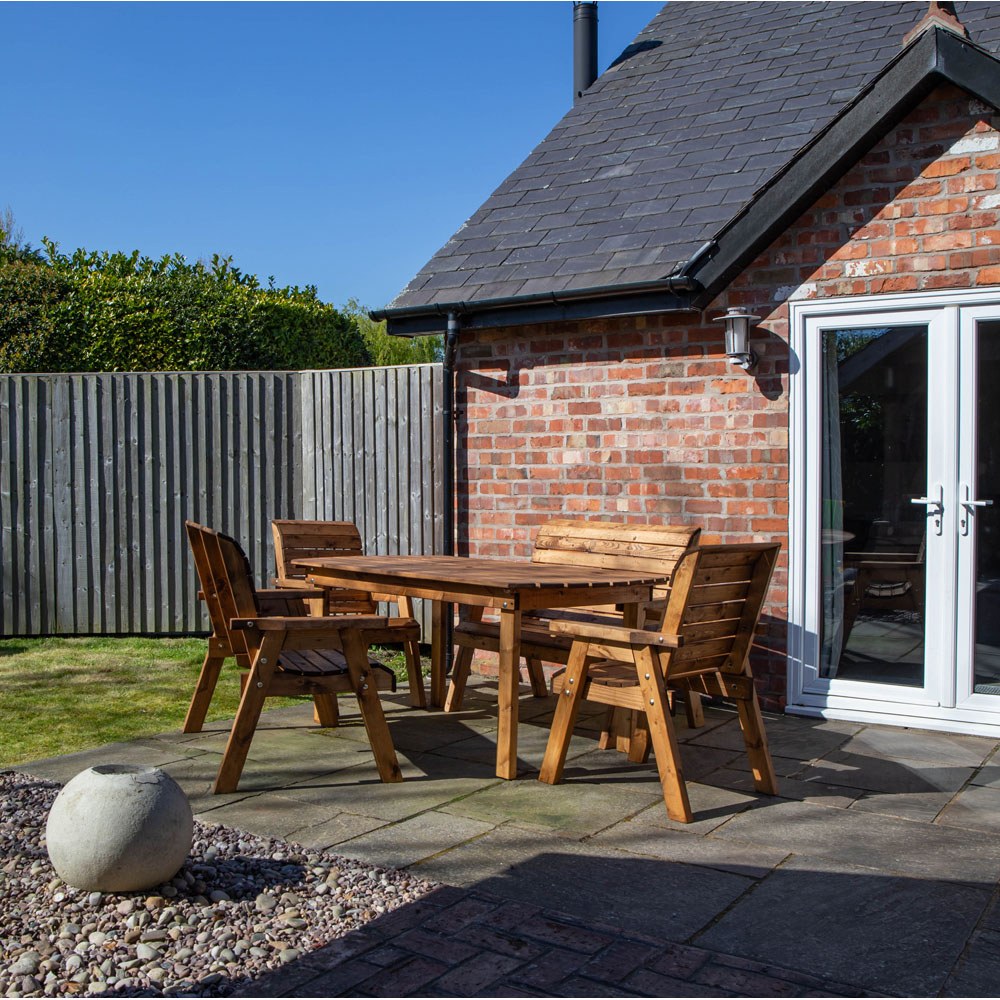 Samuel Alexander Handmade 6 Seater Chunky Rustic Wooden Garden Furniture Set Image 2