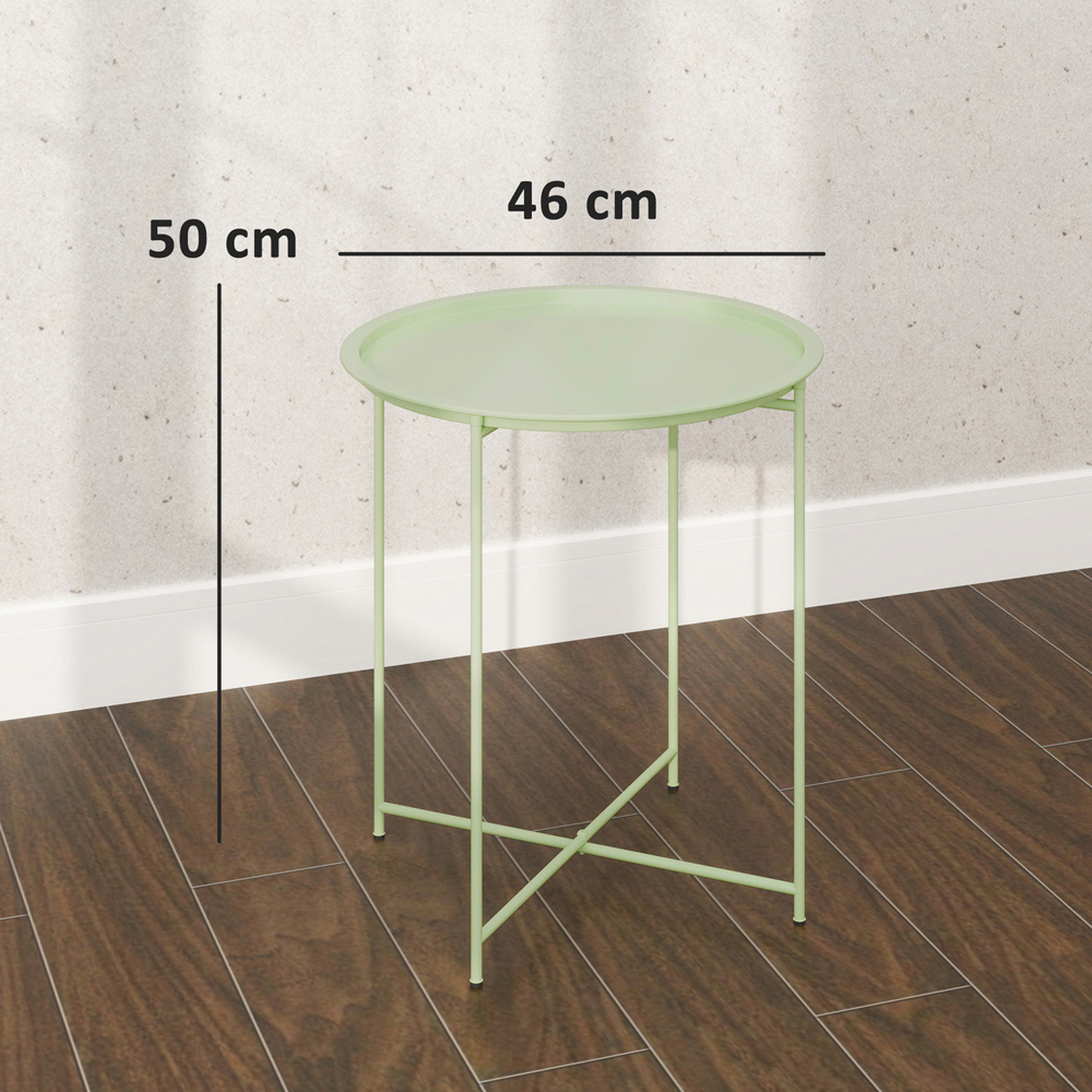 Outsunny Green Round Garden Side Table with Removable Tray Image 9