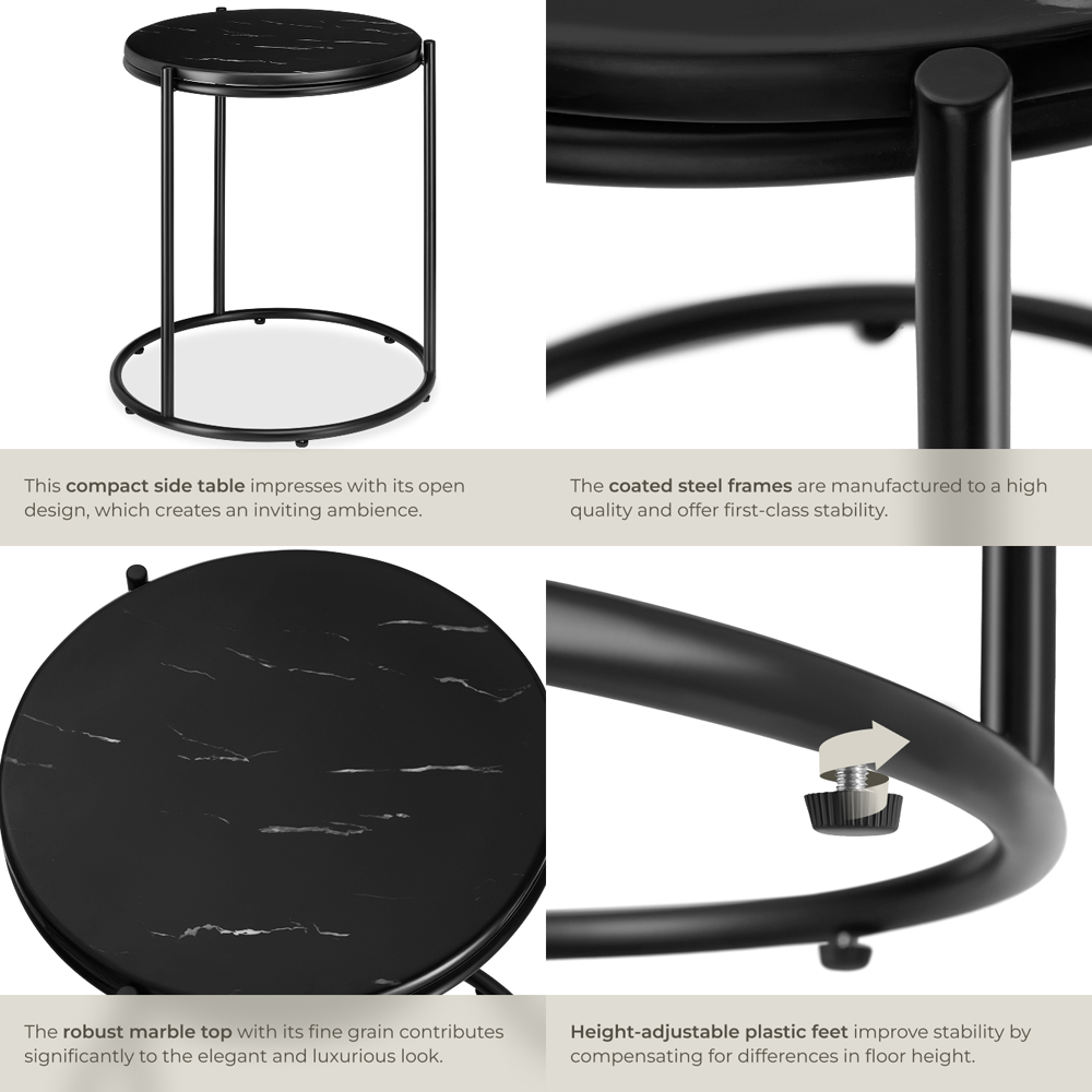 tectake Side Table Ellsa Black Marble Top Side Table Image 4