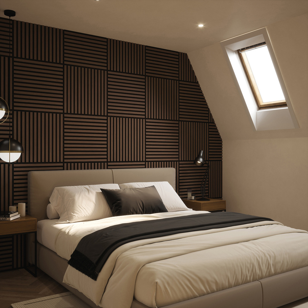 Tuscan Walnut PVC Wrapped Acoustic Wall Tile 55.3 x 55.3cm 4 Pack Image 6