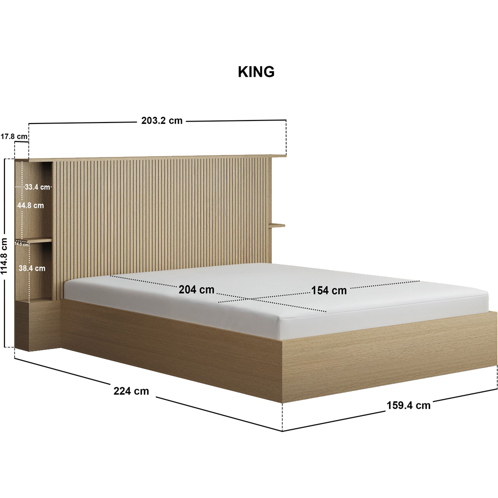 SOLACE+CO Zora King Size Oak Lift-Up Ottoman Bed with Headboard Shelf Image 8