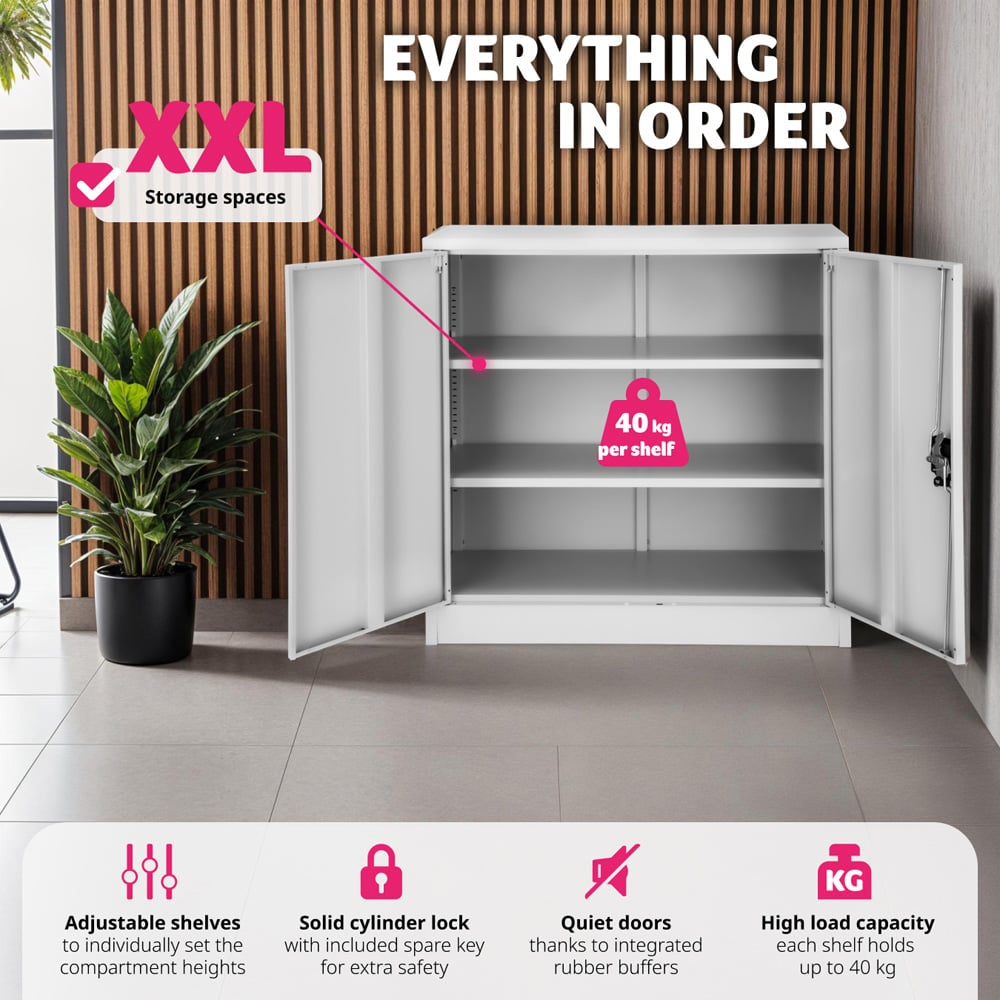 tectake 2 Door 3 Shelf Grey Filing Cabinet Image 5