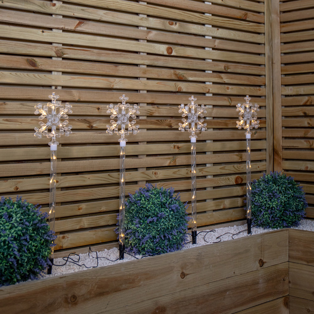 Samuel Alexander 4 Piece 40 Warm White LED Crystal Snowflake Christmas Path Light Set Image 3