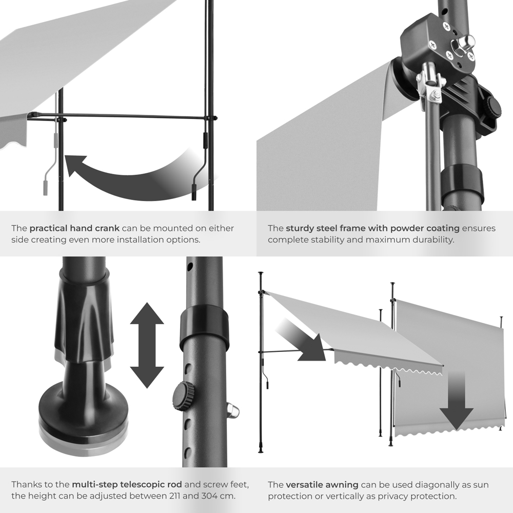 tectake Light Grey Retractable Awning 3 x 1.8m Image 5