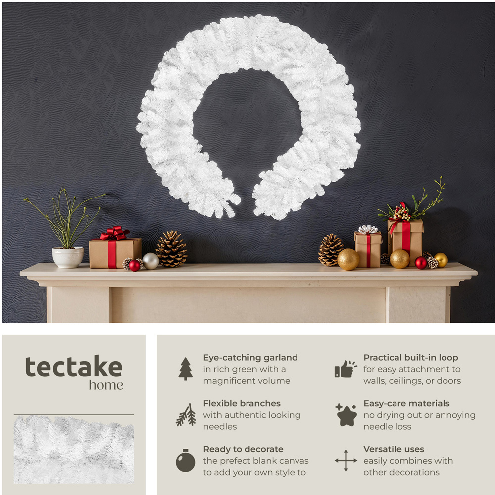 tectake White Lifelike Artificial Christmas Garland 2.7m Image 6